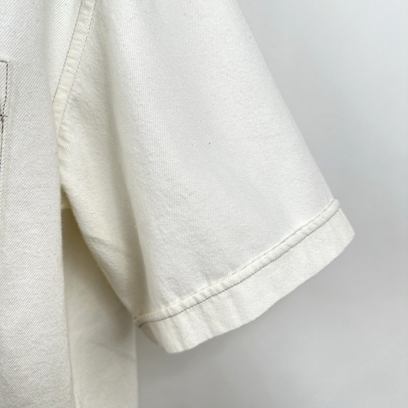 NWT Banana Republic Men's Relaxed Fit Denim Short Sleeve Shirt LARGE Ecru Cotton - Picture 5 of 13